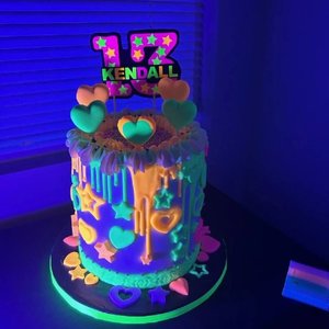 Neon Pink Glow Party Cake Topper, Personalized Birthday Centerpiece