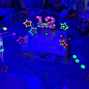 Neon Pink Glow Party Cake Topper, Personalized Birthday Centerpiece