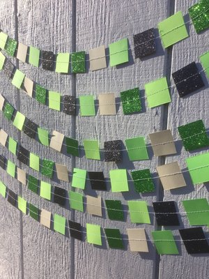 Square Party Garland Decoration with Glitter, Video Game Birthday Decoration, Minecraft Party Garland
