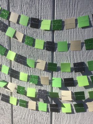 Square Party Garland Decoration with Glitter, Video Game Birthday Decoration, Minecraft Party Garland