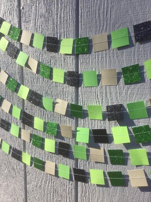 Square Party Garland Decoration with Glitter, Video Game Birthday Decoration, Minecraft Party Garland