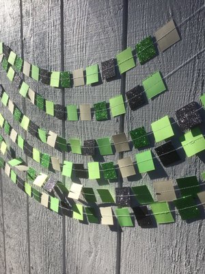 Square Party Garland Decoration with Glitter, Video Game Birthday Decoration, Minecraft Party Garland