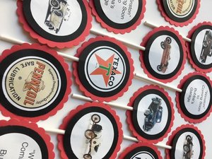 Custom Vintage Car-Themed Cupcake Toppers or Tags for Birthdays, Retirement, Baby Showers, etc.