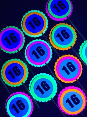 Neon Birthday Cupcake Toppers, Black Light Party Decor, Fluorescent Cupcake Decoration, Birthday Number Topper, UV Reflective, 3rd Birthday