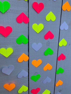 Glow Party Decoration, Neon Heart Garland, 80s Party Decor, Fluorescent Hearts, UV Reflective Hearts, Sweet 16 Glow Party, Neon Dance Party
