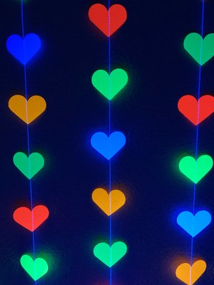 Glow Party Decoration, Neon Heart Garland, 80s Party Decor, Fluorescent Hearts, UV Reflective Hearts, Sweet 16 Glow Party, Neon Dance Party
