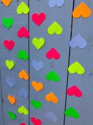 Glow Party Decoration, Neon Heart Garland, 80s Party Decor, Fluorescent Hearts, UV Reflective Hearts, Sweet 16 Glow Party, Neon Dance Party