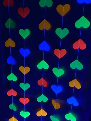 Glow Party Decoration, Neon Heart Garland, 80s Party Decor, Fluorescent Hearts, UV Reflective Hearts, Sweet 16 Glow Party, Neon Dance Party