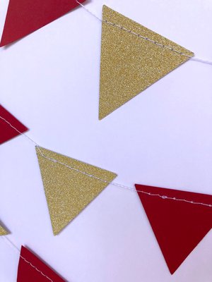 Maroon and Gold Glitter Triangle Graduation Bunting, University Commencement Party Garland, Minnesota Colors, Calvin Dorm Decor, Grad Party