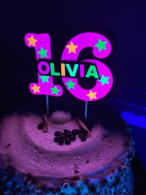 Glow Party Cake Topper, Gift for Teen, Sweet 16 Gift, Neon Cake, Birthday Gift under 20, Personalized Present, Milestone Birthday Gift