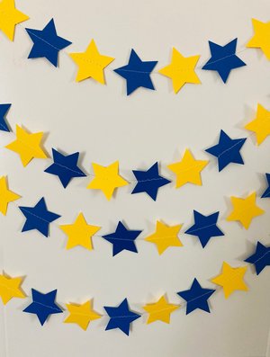 Royal Blue and Yellow Star Garland, Blue and Yellow Graduation Decoration, U of California Grad, U of Delaware Graduation, Dorm Decoration