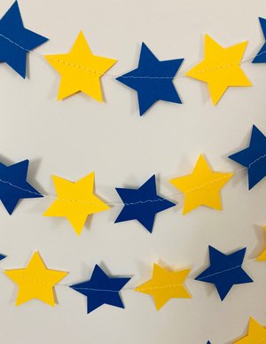Royal Blue and Yellow Star Garland, Blue and Yellow Graduation Decoration, U of California Grad, U of Delaware Graduation, Dorm Decoration