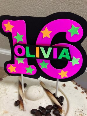 Glow Party Cake Topper, Gift for Teen, Sweet 16 Gift, Neon Cake, Birthday Gift under 20, Personalized Present, Milestone Birthday Gift