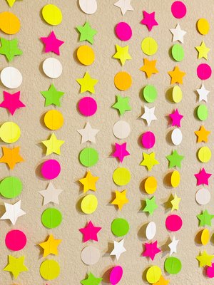 Glow Party Decorations, Neon Star Circle Garland, Black Light Party Decor, Fluorescent Garland, Sweet 16 Glow Party, 80s Party, Skate Party