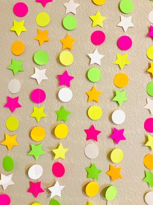 Glow Party Decorations, Neon Star Circle Garland, Black Light Party Decor, Fluorescent Garland, Sweet 16 Glow Party, 80s Party, Skate Party