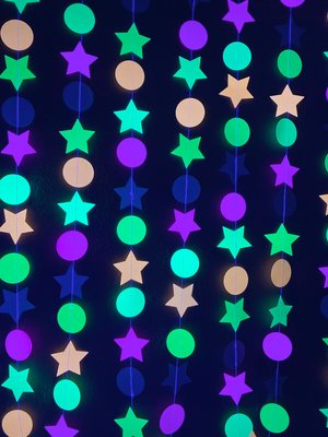 Glow Party Decorations, Neon Star Circle Garland, Black Light Party Decor, Fluorescent Garland, Sweet 16 Glow Party, 80s Party, Skate Party