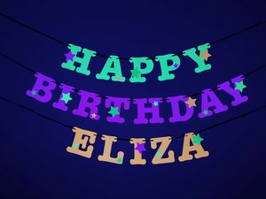 Star Glow Party Birthday Banner, Happy Birthday, Neon sign, UV Reflective Decor, Glow Party Supplies, Sweet 16 Neon Dance, Personalized Sign