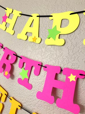 Star Glow Party Birthday Banner, Happy Birthday, Neon sign, UV Reflective Decor, Glow Party Supplies, Sweet 16 Neon Dance, Personalized Sign