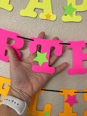 Star Glow Party Birthday Banner, Happy Birthday, Neon sign, UV Reflective Decor, Glow Party Supplies, Sweet 16 Neon Dance, Personalized Sign