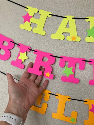 Star Glow Party Birthday Banner, Happy Birthday, Neon sign, UV Reflective Decor, Glow Party Supplies, Sweet 16 Neon Dance, Personalized Sign