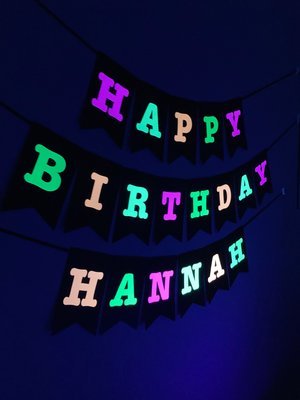 Large Neon Banner, Glow Party Birthday Banner, Personalized Sign, UV Reflective Decor, Black Light Decoration, 80s Party, Fluorescent Decor