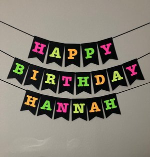 Large Neon Banner, Glow Party Birthday Banner, Personalized Sign, UV Reflective Decor, Black Light Decoration, 80s Party, Fluorescent Decor