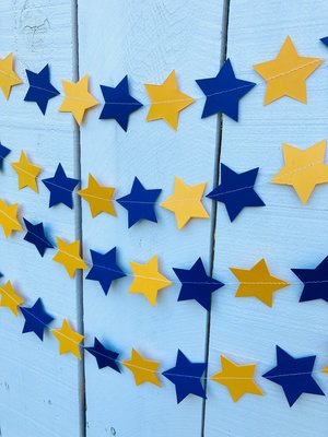Navy Blue and Golden Yellow Star Garland, Navy and Gold Graduation Decoration, UC Davis Grad Party, UC Berkeley Decor, Dorm Decoration