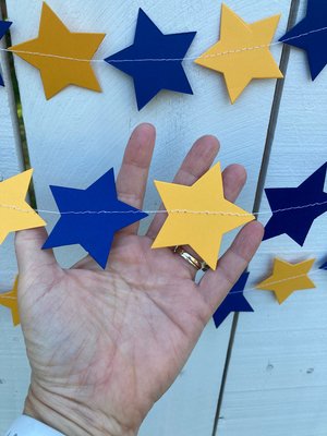 Navy Blue and Golden Yellow Star Garland, Navy and Gold Graduation Decoration, UC Davis Grad Party, UC Berkeley Decor, Dorm Decoration