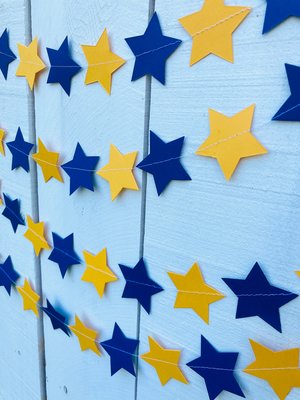 Navy Blue and Golden Yellow Star Garland, Navy and Gold Graduation Decoration, UC Davis Grad Party, UC Berkeley Decor, Dorm Decoration