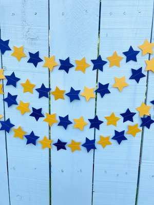 Navy Blue and Golden Yellow Star Garland, Navy and Gold Graduation Decoration, UC Davis Grad Party, UC Berkeley Decor, Dorm Decoration