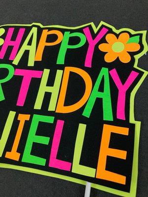 Neon Cake Topper, Girl Glow Party, Retro Birthday Cake, Glow Party Supplies, Personalized Cake Topper, 80s Birthday, Flower Cake Decor