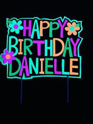 Neon Cake Topper, Girl Glow Party, Retro Birthday Cake, Glow Party Supplies, Personalized Cake Topper, 80s Birthday, Flower Cake Decor