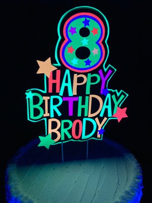 Personalized Topper, Glow Party Cake, Neon Birthday Cake Decor, Birthday Decoration, Glow in the Dark Supplies, Neon Party, Skate Party