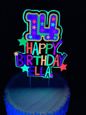 Personalized Topper, Glow Party Cake, Neon Birthday Cake Decor, Birthday Decoration, Glow in the Dark Supplies, Neon Party, Skate Party