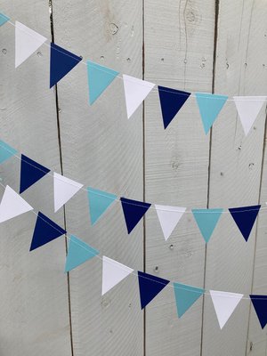Graduation Decoration, Light Blue and Navy Garland, Columbia University Decor, Triangle Bunting, Roger Williams University, Dorm Decoration