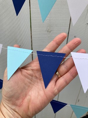 Graduation Decoration, Light Blue and Navy Garland, Columbia University Decor, Triangle Bunting, Roger Williams University, Dorm Decoration