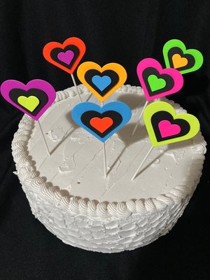 Neon Heart Cake Toppers, Glow in the Dark Hearts, Sweet 16 Glow Party, Cupcake Decor, Black Light Party Supply, 80s Theme, Skate Birthday