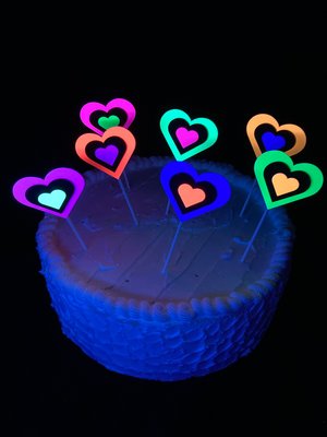 Neon Heart Cake Toppers, Glow in the Dark Hearts, Sweet 16 Glow Party, Cupcake Decor, Black Light Party Supply, 80s Theme, Skate Birthday