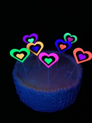 Neon Heart Cake Toppers, Glow in the Dark Hearts, Sweet 16 Glow Party, Cupcake Decor, Black Light Party Supply, 80s Theme, Skate Birthday