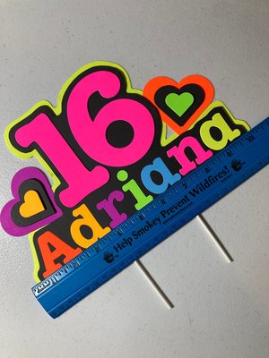 Neon Heart Personalized Glow Party Birthday Cake Topper, Glow in the Dark Decor, Sweet 16 Black Light Party, Name Age Cake Decoration
