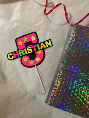 Glow Party Cake Topper, Gift for Teen, Sweet 16 Gift, Neon Cake, Birthday Gift under 20, Personalized Present, Milestone Birthday Gift