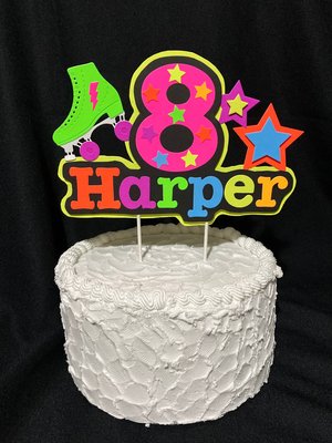 Roller Skate Birthday Party Cake Topper, Neon Cake Decoration, Skate Glow Party Birthday Decor, Personalized Name Age Topper, Child Birthday