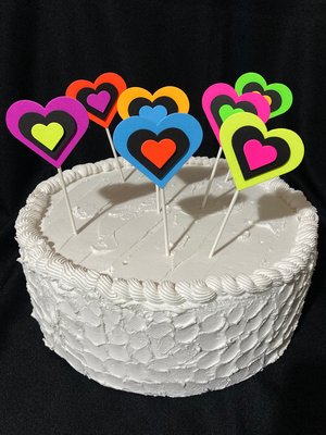 Neon Heart Cake Toppers, Glow in the Dark Hearts, Sweet 16 Glow Party, Cupcake Decor, Black Light Party Supply, 80s Theme, Skate Birthday