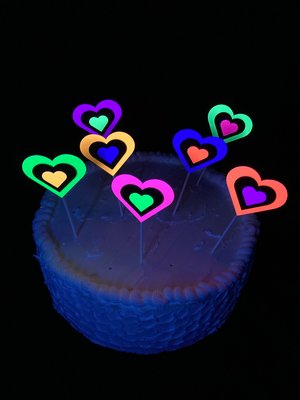 Neon Heart Cake Toppers, Glow in the Dark Hearts, Sweet 16 Glow Party, Cupcake Decor, Black Light Party Supply, 80s Theme, Skate Birthday