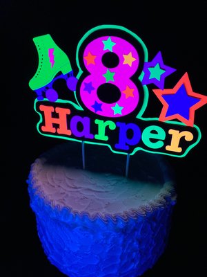 Roller Skate Birthday Party Cake Topper, Neon Cake Decoration, Skate Glow Party Birthday Decor, Personalized Name Age Topper, Child Birthday