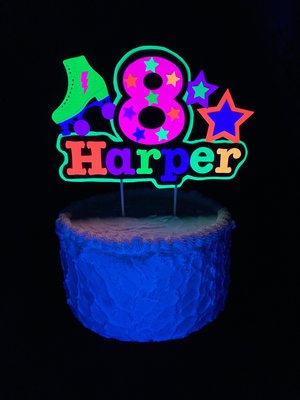 Roller Skate Birthday Party Cake Topper, Neon Cake Decoration, Skate Glow Party Birthday Decor, Personalized Name Age Topper, Child Birthday