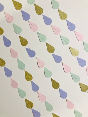 Gold Pink Mint Lavender Raindrop Baby Shower Garland, Pastel Raindrop Garland, Baby Sprinkle Decoration, Paper Drops, Hanging Raindrops