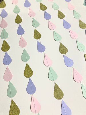 Gold Pink Mint Lavender Raindrop Baby Shower Garland, Pastel Raindrop Garland, Baby Sprinkle Decoration, Paper Drops, Hanging Raindrops