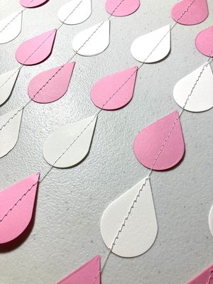 Baby Shower Decor, Raindrop Garland, Pink and White Raindrops, Baby Girl Shower, Sprinkle Garland, Baby Sprinkle Decor, Baby Shower Backdrop