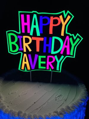 Glow Party Cake Topper, Colorful Neon Birthday Cake, Personalized Birthday Cake, UV Reflective Decoration, Fluorescent Black Light Decor